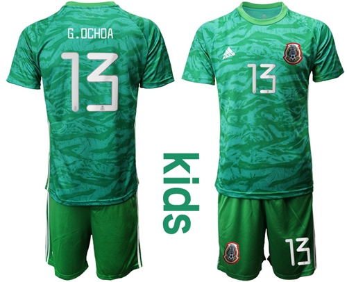Mexico #13 G.Ochoa Green Goalkeeper Kid Soccer Country Jersey