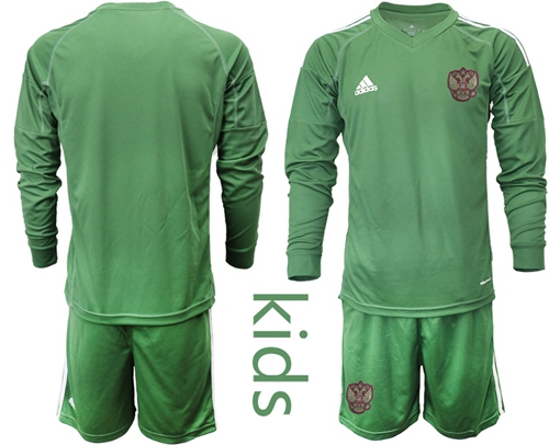 Russia Blank Green Goalkeeper Long Sleeves Kid Soccer Country Jersey