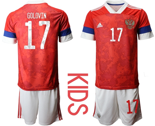 Russia #17 Golovin Home Kid Soccer Country Jersey