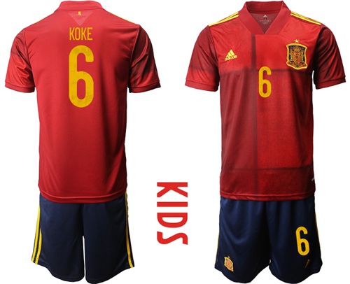 Spain #6 Koke Red Home Kid Soccer Country Jersey