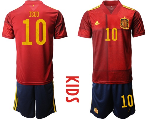 Spain #10 Isco Red Home Kid Soccer Country Jersey