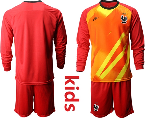 France Blank Red Goalkeeper Long Sleeves Kid Soccer Country Jersey