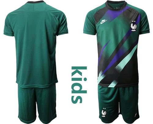 France Blank Green Goalkeeper Kid Soccer Country Jersey