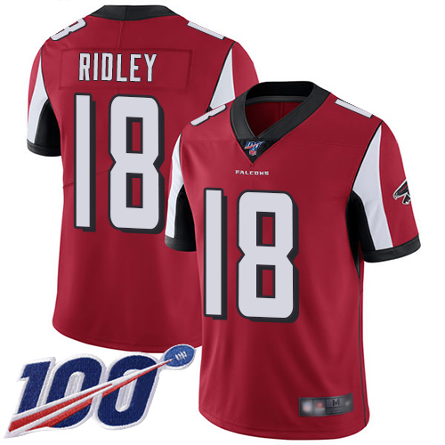 Falcons #18 Calvin Ridley Red Team Color Youth Stitched Football 100th Season Vapor Limited Jersey