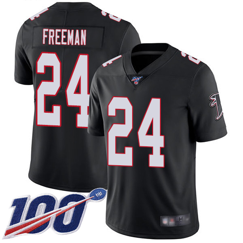 Falcons #24 Devonta Freeman Black Alternate Youth Stitched Football 100th Season Vapor Limited Jersey