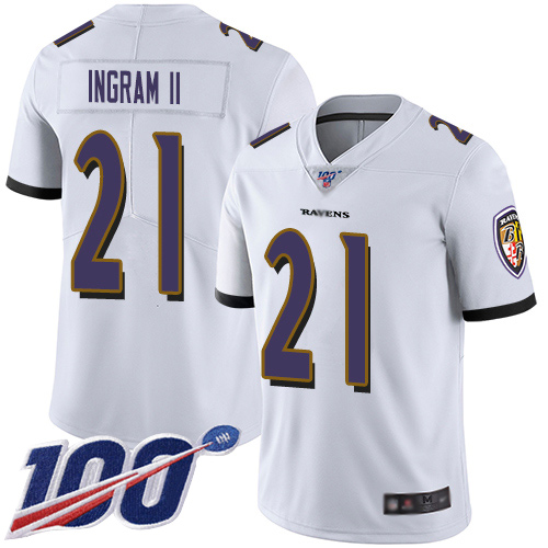 Ravens #21 Mark Ingram II White Youth Stitched Football 100th Season Vapor Limited Jersey