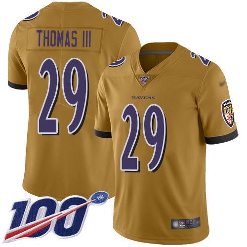 Ravens #29 Earl Thomas III Gold Youth Stitched Football Limited Inverted Legend 100th Season Jersey