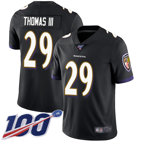 Ravens #29 Earl Thomas III Black Alternate Youth Stitched Football 100th Season Vapor Limited Jersey