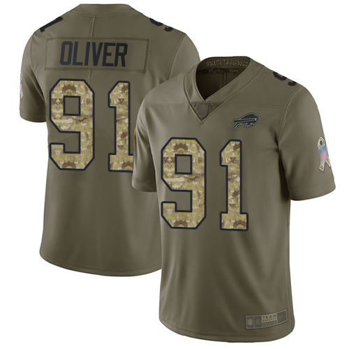 Bills #91 Ed Oliver Olive/Camo Youth Stitched Football Limited 2017 Salute to Service Jersey