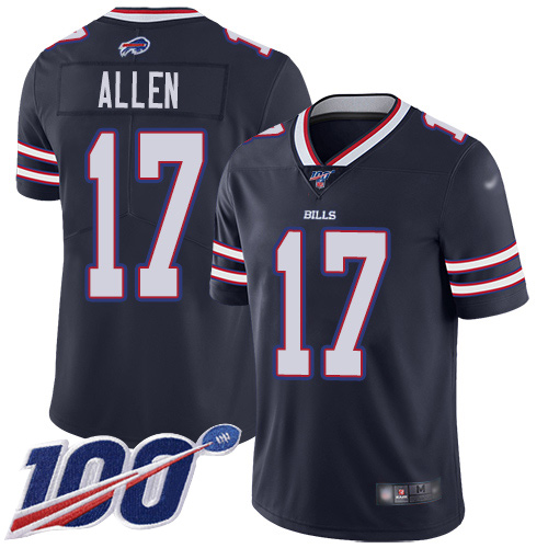 Bills #17 Josh Allen Navy Youth Stitched Football Limited Inverted Legend 100th Season Jersey