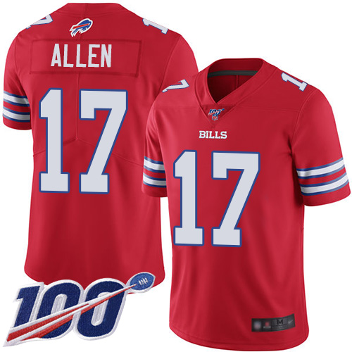 Bills #17 Josh Allen Red Youth Stitched Football Limited Rush 100th Season Jersey