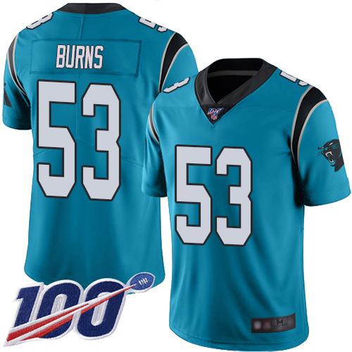 Panthers #53 Brian Burns Blue Alternate Youth Stitched Football 100th Season Vapor Limited Jersey