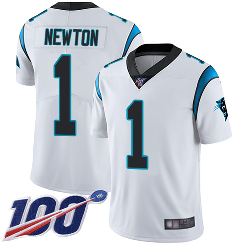 Panthers #1 Cam Newton White Youth Stitched Football 100th Season Vapor Limited Jersey