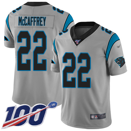 Panthers #22 Christian McCaffrey Silver Youth Stitched Football Limited Inverted Legend 100th Season Jersey
