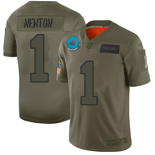 Panthers #1 Cam Newton Camo Youth Stitched Football Limited 2019 Salute to Service Jersey