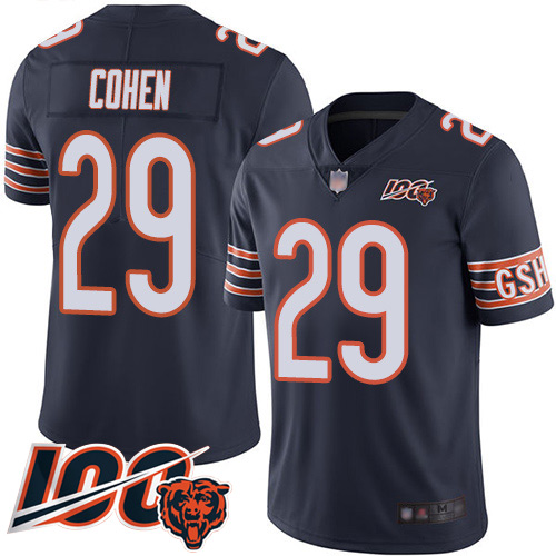 Bears #29 Tarik Cohen Navy Blue Team Color Youth Stitched Football 100th Season Vapor Limited Jersey