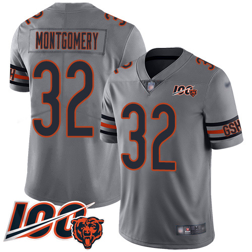 Bears #32 David Montgomery Silver Youth Stitched Football Limited Inverted Legend 100th Season Jersey