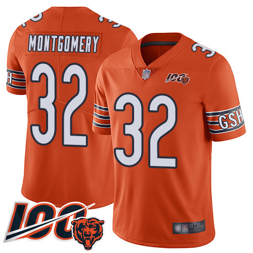 Bears #32 David Montgomery Orange Youth Stitched Football Limited Rush 100th Season Jersey