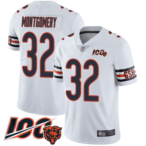 Bears #32 David Montgomery White Youth Stitched Football 100th Season Vapor Limited Jersey