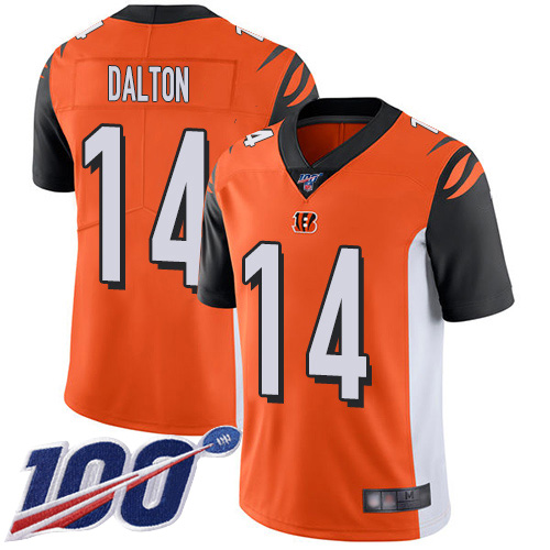 Bengals #14 Andy Dalton Orange Alternate Youth Stitched Football 100th Season Vapor Limited Jersey