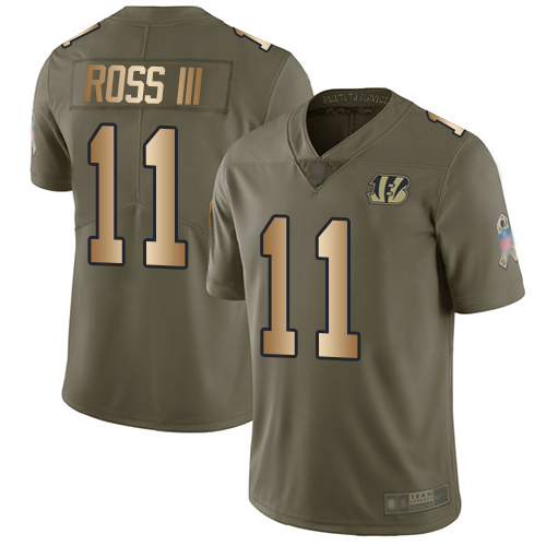 Bengals #11 John Ross III Olive/Gold Youth Stitched Football Limited 2017 Salute to Service Jersey
