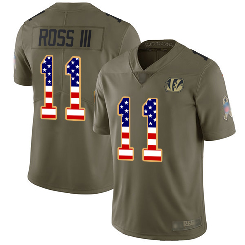 Bengals #11 John Ross III Olive/USA Flag Youth Stitched Football Limited 2017 Salute to Service Jersey