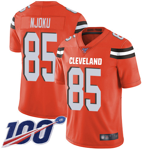 Browns #85 David Njoku Orange Alternate Youth Stitched Football 100th Season Vapor Limited Jersey