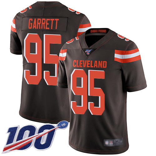 Browns #95 Myles Garrett Brown Team Color Youth Stitched Football 100th Season Vapor Limited Jersey
