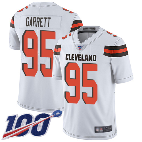 Browns #95 Myles Garrett White Youth Stitched Football 100th Season Vapor Limited Jersey