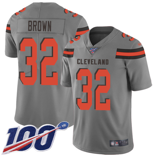 Browns #32 Jim Brown Gray Youth Stitched Football Limited Inverted Legend 100th Season Jersey