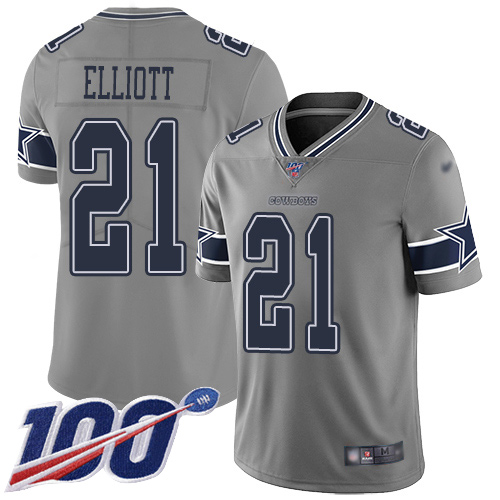 Cowboys #21 Ezekiel Elliott Gray Youth Stitched Football Limited Inverted Legend 100th Season Jersey