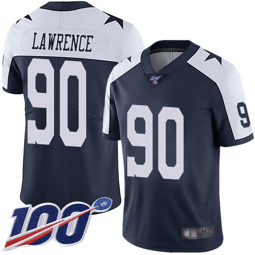 Cowboys #90 Demarcus Lawrence Navy Blue Thanksgiving Youth Stitched Football 100th Season Vapor Throwback Limited Jersey