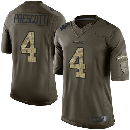 Cowboys #4 Dak Prescott Green Youth Stitched Football Limited 2015 Salute to Service Jersey