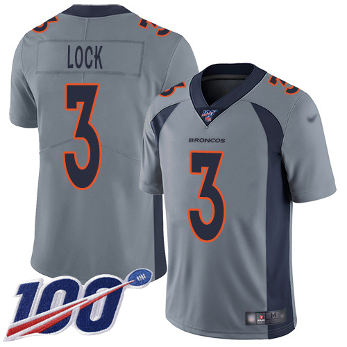 Broncos #3 Drew Lock Gray Youth Stitched Football Limited Inverted Legend 100th Season Jersey