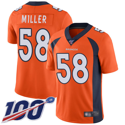 Broncos #58 Von Miller Orange Team Color Youth Stitched Football 100th Season Vapor Limited Jersey