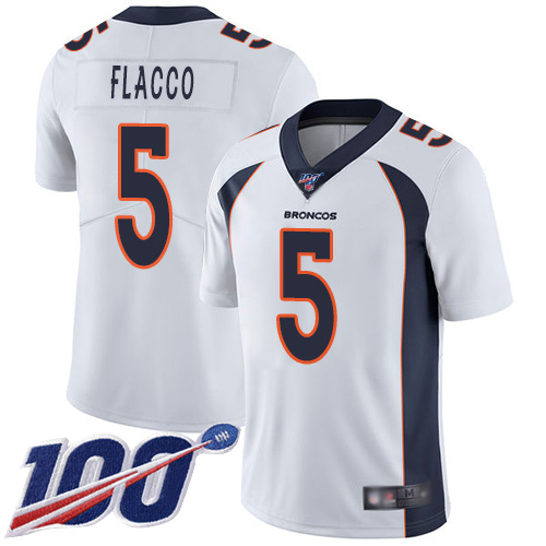 Broncos #5 Joe Flacco White Youth Stitched Football 100th Season Vapor Limited Jersey