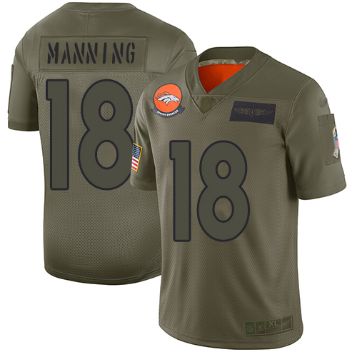 Broncos #18 Peyton Manning Camo Youth Stitched Football Limited 2019 Salute to Service Jersey
