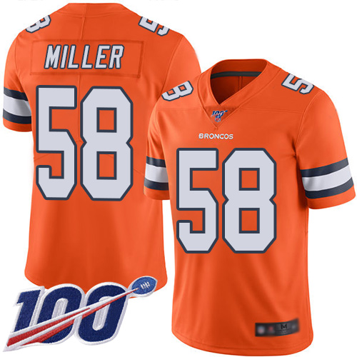 Broncos #58 Von Miller Orange Youth Stitched Football Limited Rush 100th Season Jersey