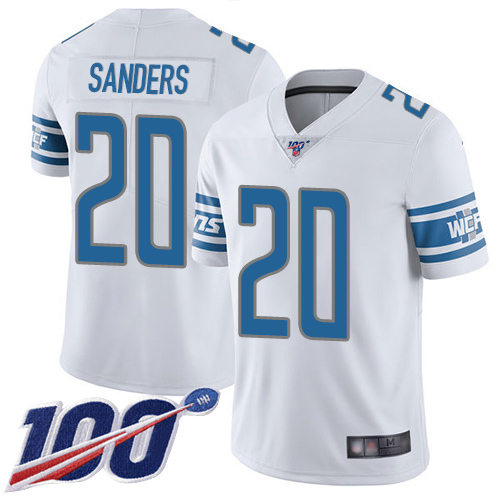 Lions #20 Barry Sanders White Youth Stitched Football 100th Season Vapor Limited Jersey