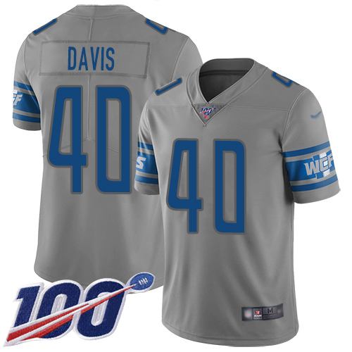 Lions #40 Jarrad Davis Gray Youth Stitched Football Limited Inverted Legend 100th Season Jersey