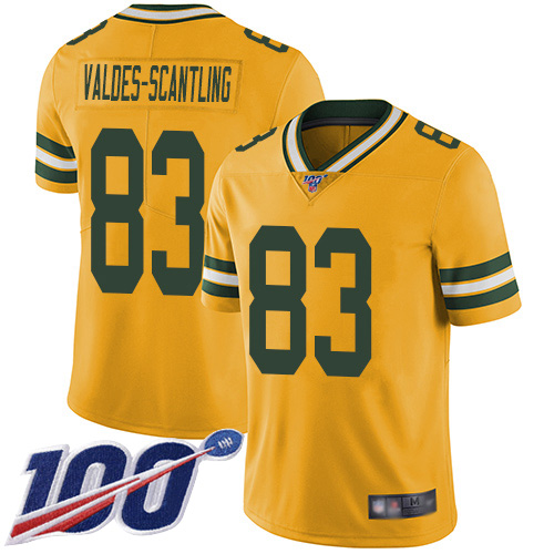 Packers #83 Marquez Valdes-Scantling Yellow Youth Stitched Football Limited Rush 100th Season Jersey