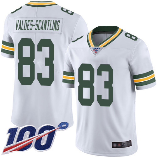 Packers #83 Marquez Valdes-Scantling White Youth Stitched Football 100th Season Vapor Limited Jersey