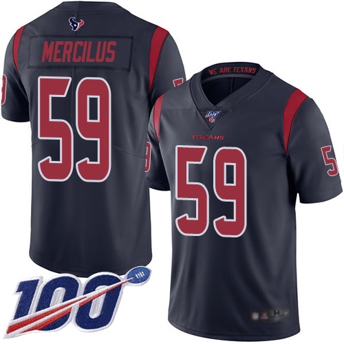 Texans #59 Whitney Mercilus Navy Blue Youth Stitched Football Limited Rush 100th Season Jersey