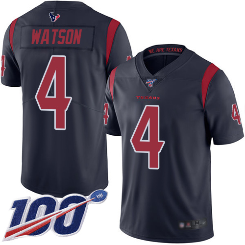Texans #4 Deshaun Watson Navy Blue Youth Stitched Football Limited Rush 100th Season Jersey
