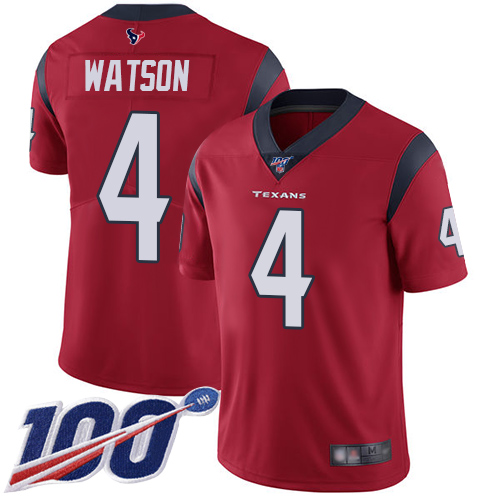 Texans #4 Deshaun Watson Red Alternate Youth Stitched Football 100th Season Vapor Limited Jersey