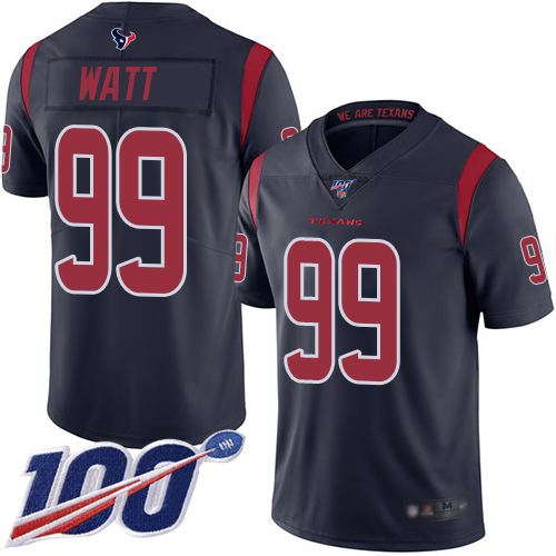Texans #99 J.J. Watt Navy Blue Youth Stitched Football Limited Rush 100th Season Jersey