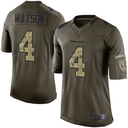 Texans #4 Deshaun Watson Green Youth Stitched Football Limited 2015 Salute to Service Jersey