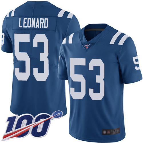 Colts #53 Darius Leonard Royal Blue Team Color Youth Stitched Football 100th Season Vapor Limited Jersey