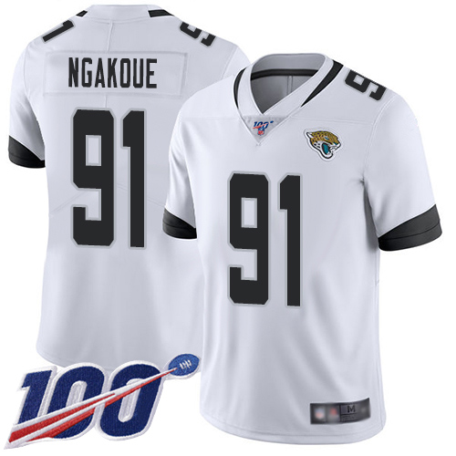 Jaguars #91 Yannick Ngakoue White Youth Stitched Football 100th Season Vapor Limited Jersey