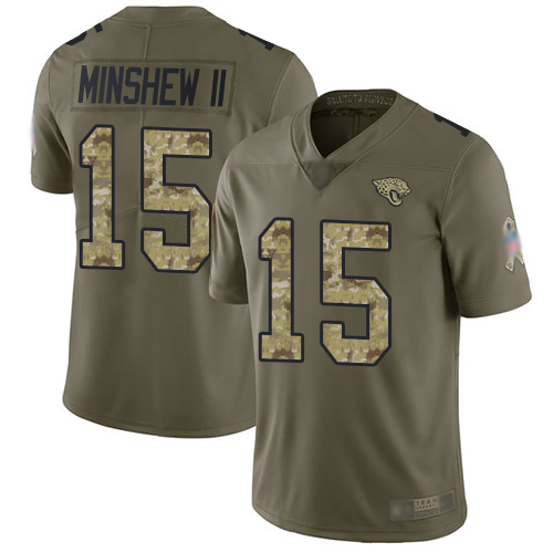 Jaguars #15 Gardner Minshew II Olive/Camo Youth Stitched Football Limited 2017 Salute to Service Jersey